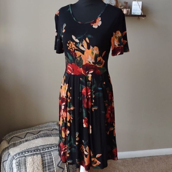 DouBCQ Women's Floral Print Casual Flowy Pleated Loose Dress with Pockets‎ Sz L - Picture 2 of 15